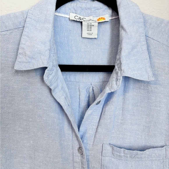 C&C California Light Blue Linen Blend Midi Shirt Dress Size Medium - Picture 4 of 12